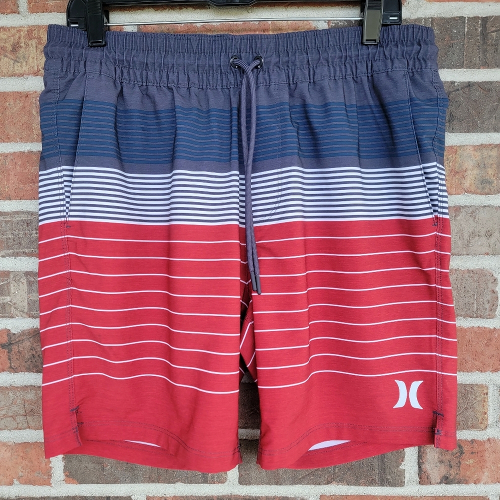 Men's Hurley Red Blue Performance Lined Swim Boardshorts M